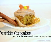 Pumpkin cupcakes with a whipped vanilla icing with words