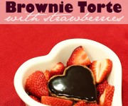 fudge brownie torte with strawberries