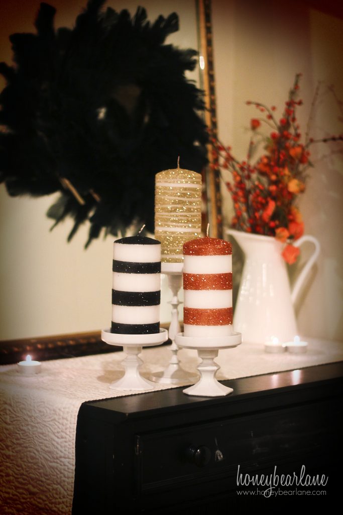 glitter striped candles
