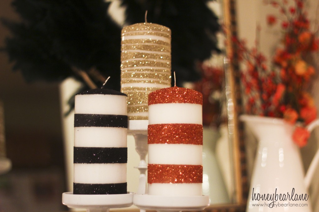 glitter striped candles