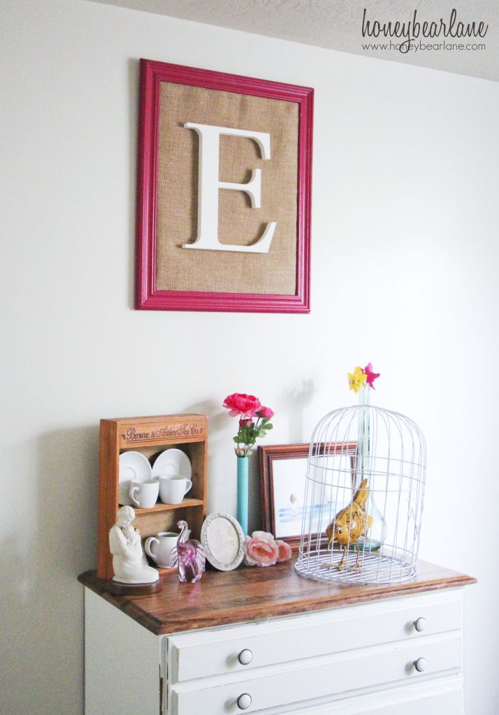 framed burlap monogram from honeybearlane