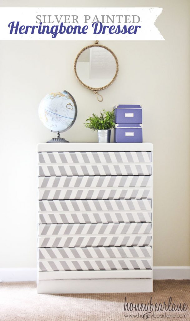 silver painted herringbone dresser