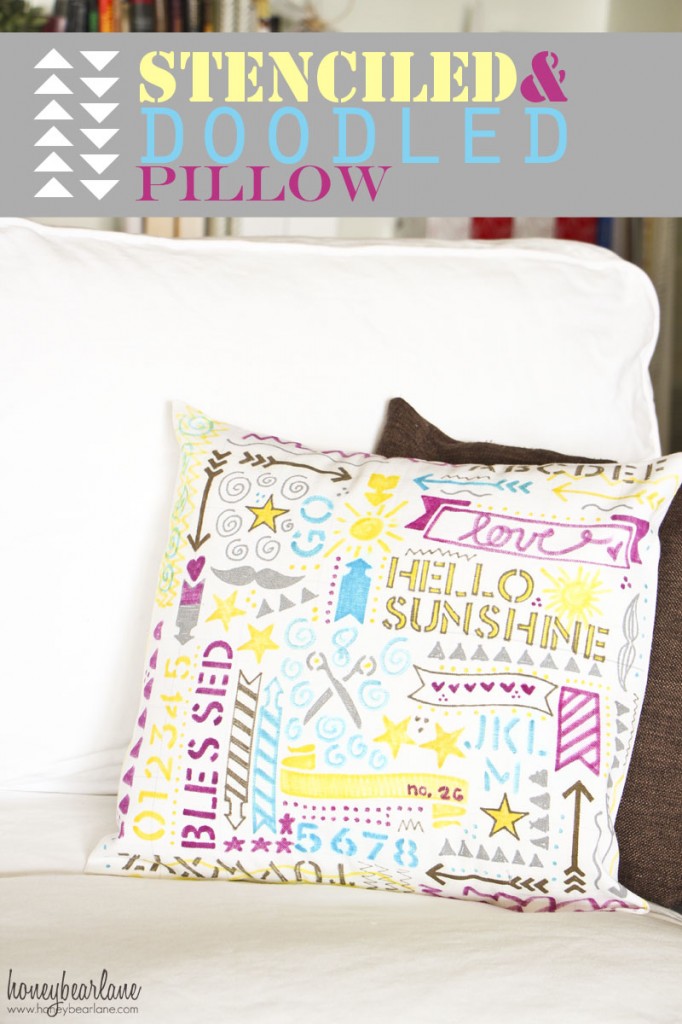 stenciled doodled pillow