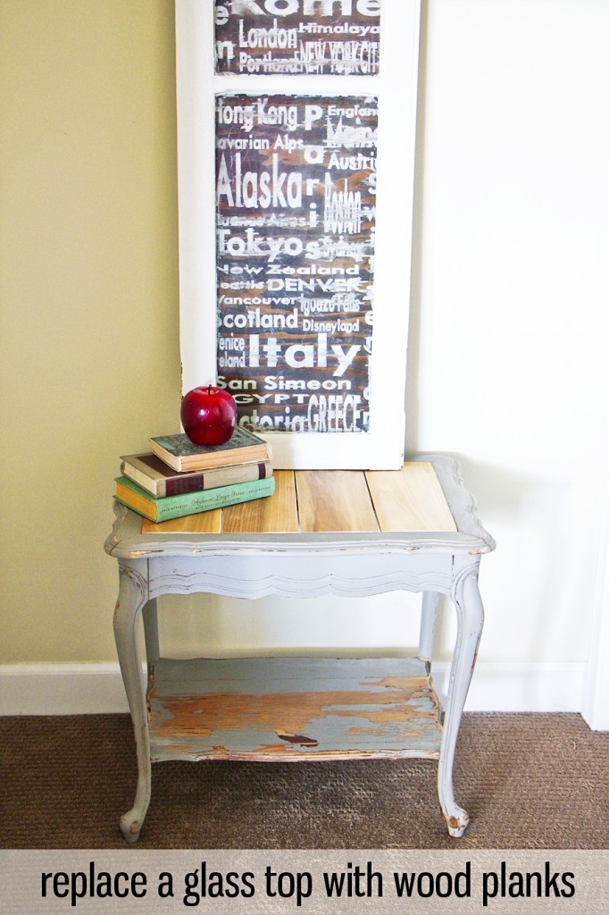 how to replace a glass table top with wood planks