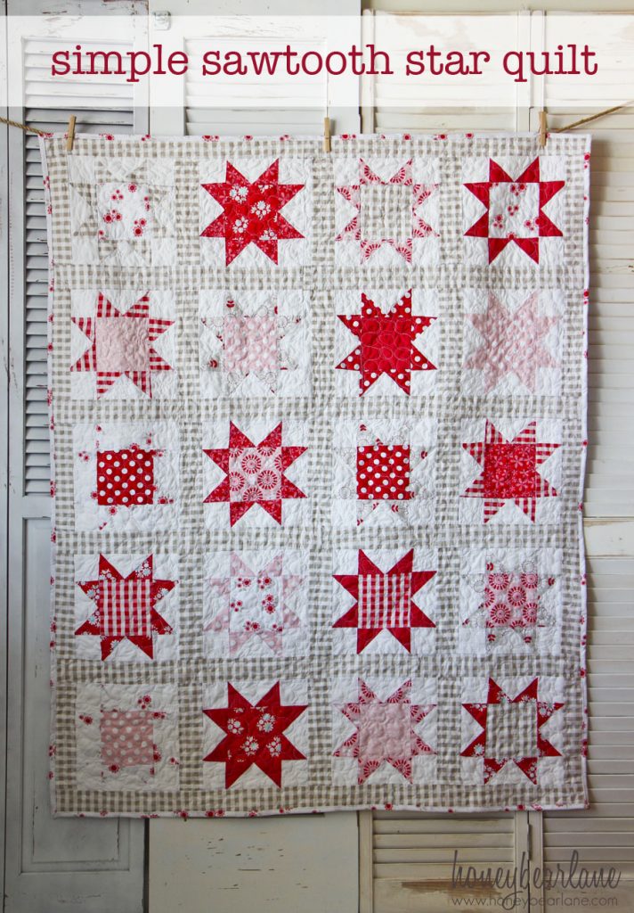 "Simple Sawtooth Star" is a Free Christmas Quilt Pattern designed by Heidi from Honeybear Lane!