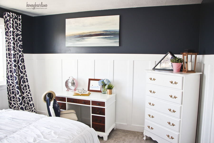 navy blue guest room