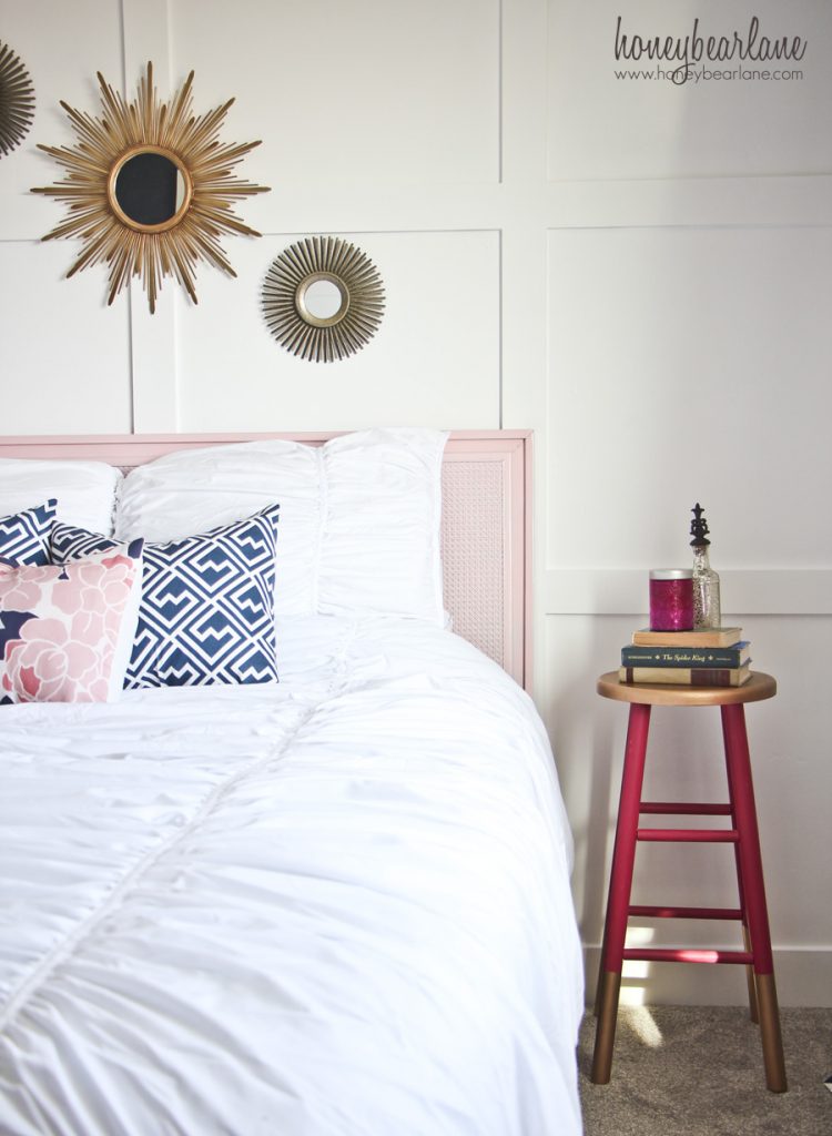 pink and navy bedroom