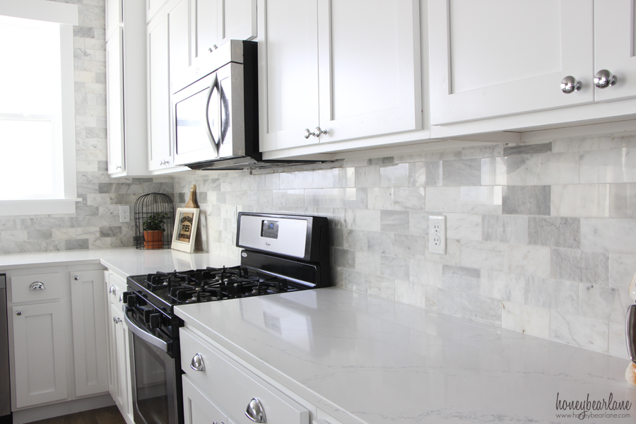 My DIY Marble Backsplash - Honeybear Lane