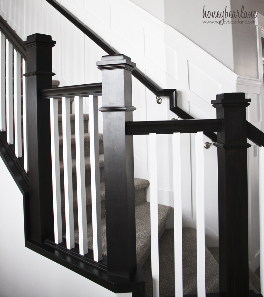 white stair balusters