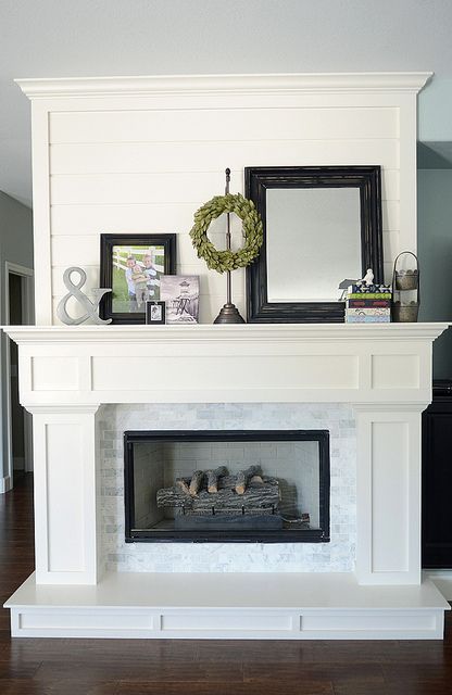 white mantel with hearth