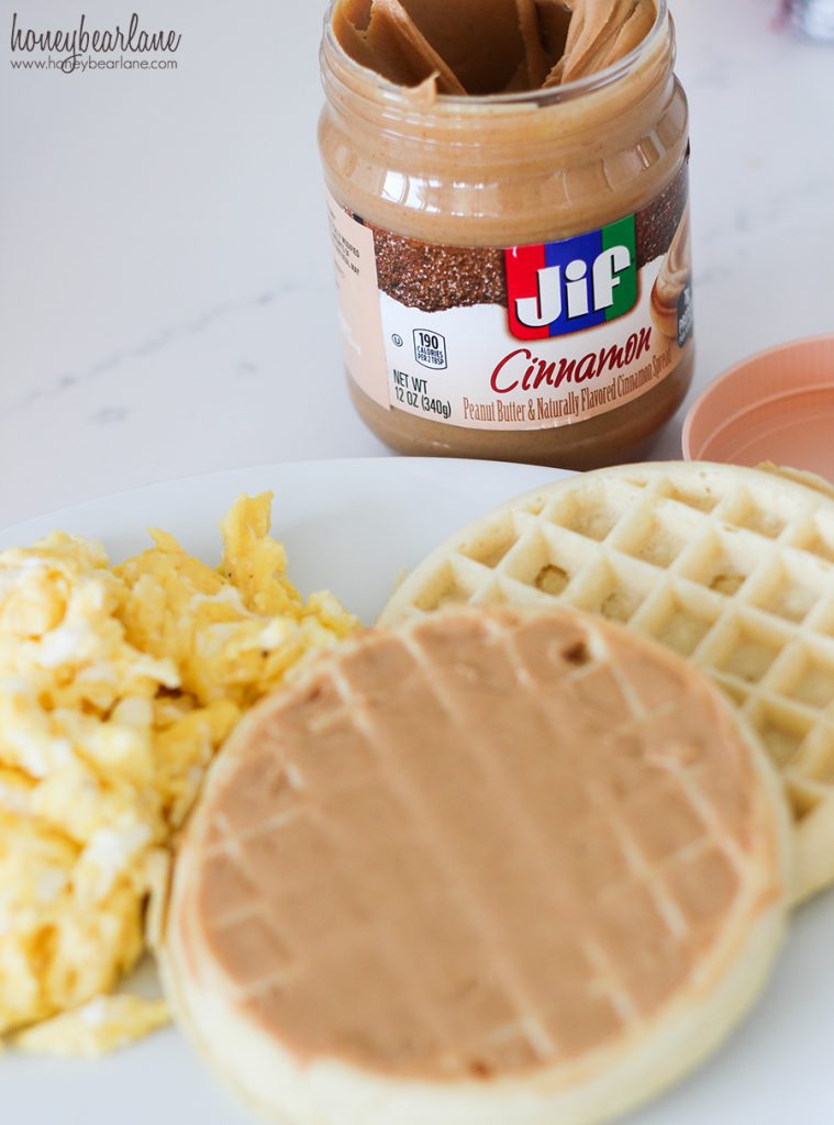 peanut butter on waffles- breakfast ideas