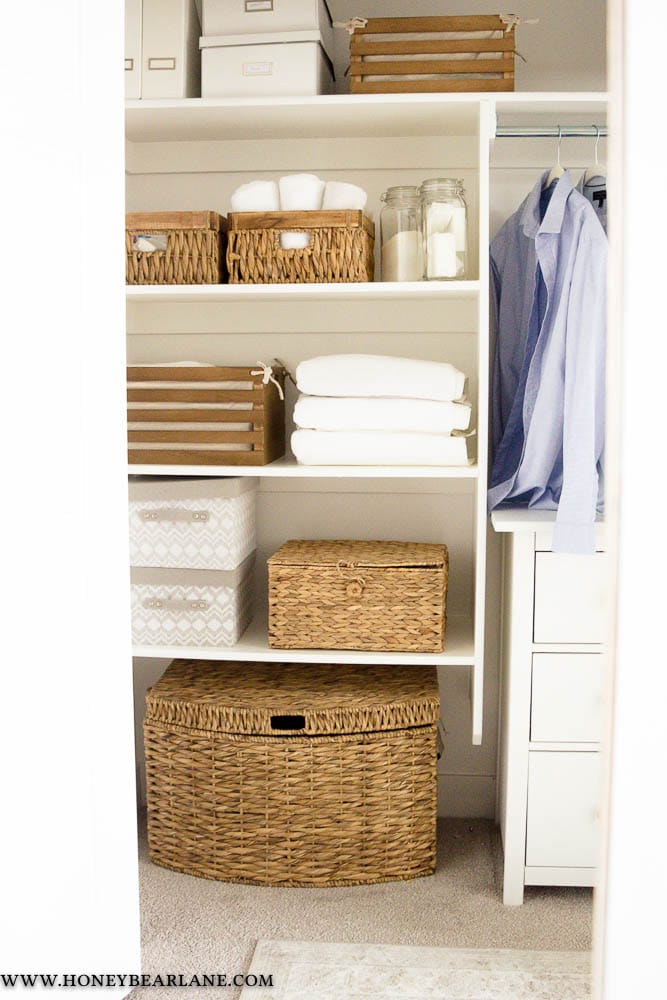 Linen Closet Organization with Baskets: A simple way to eliminate