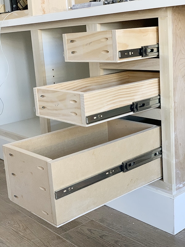 unfinished office built in drawers