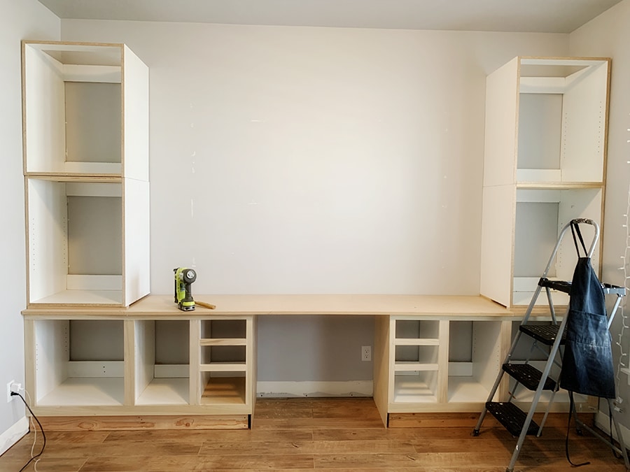 How We Built A DIY Built In Desk and Storage