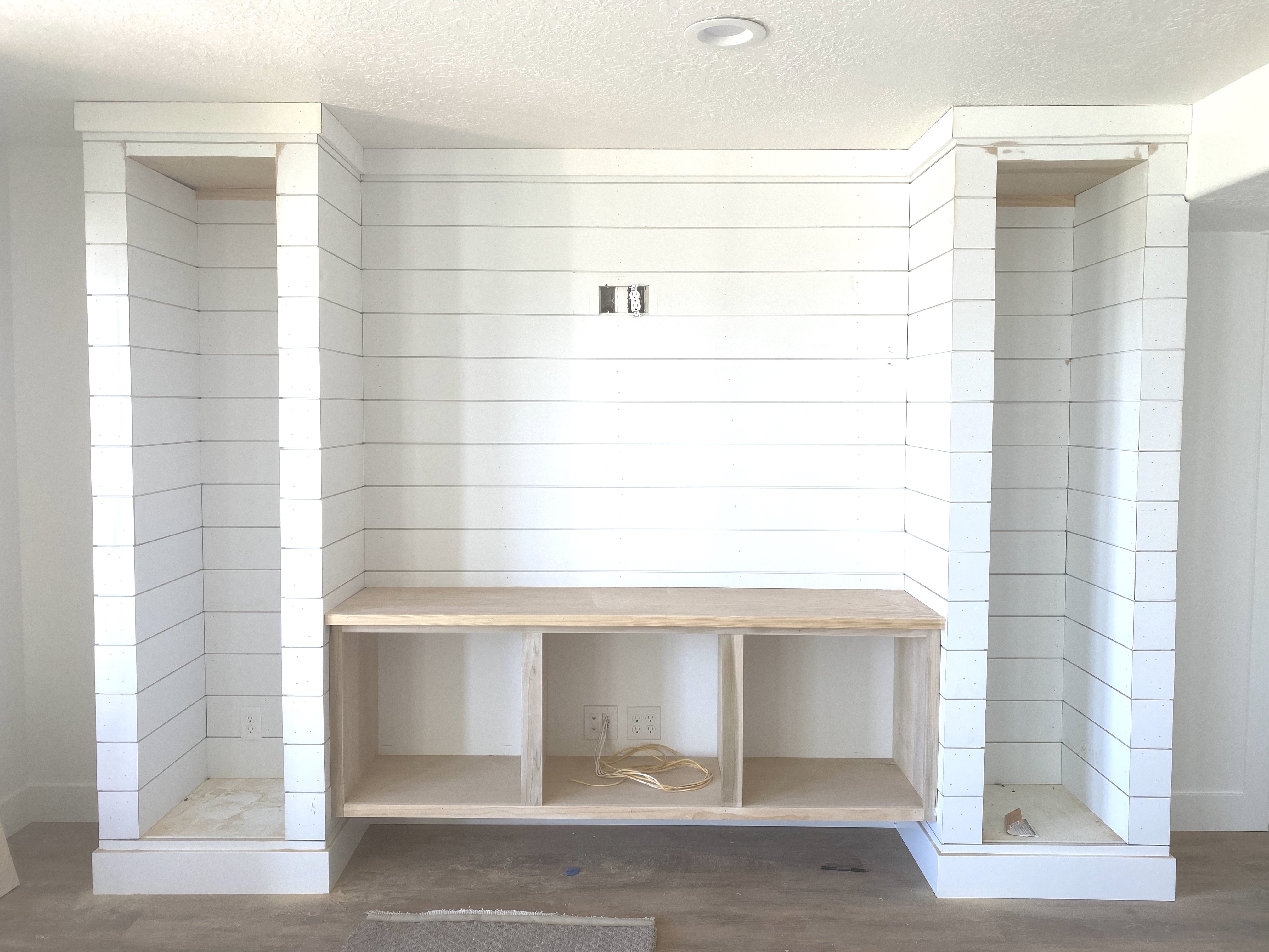 the process of building tv builtins with shiplap