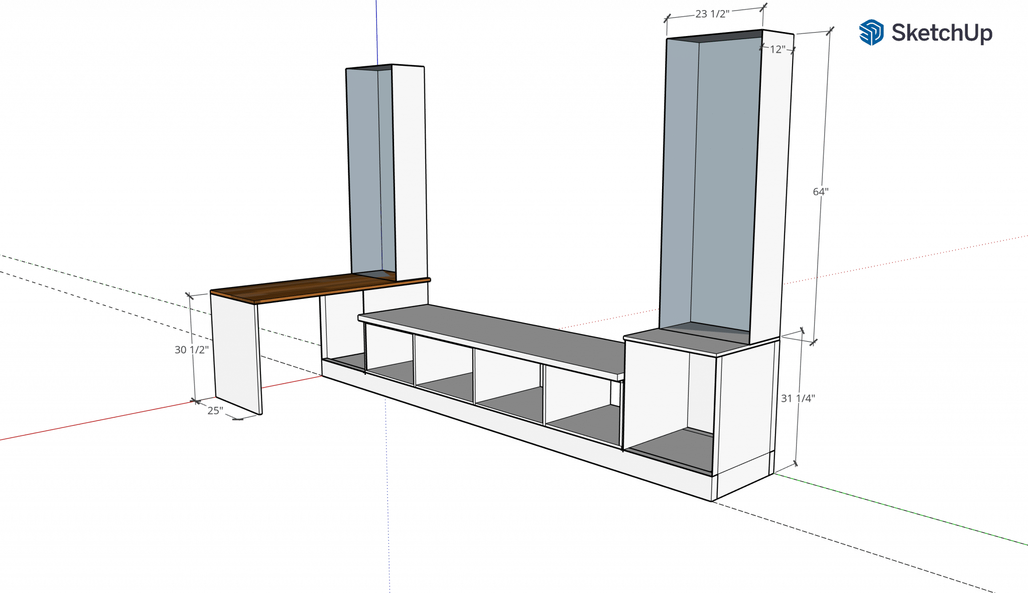 Built in Window Seat Plans with Bookshelves and Desk - Honeybear Lane